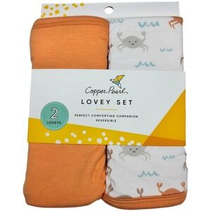 2 Orange Crab Ocean Waves 3 Layer Baby Lovey Set Copper Pearl Security NWT
